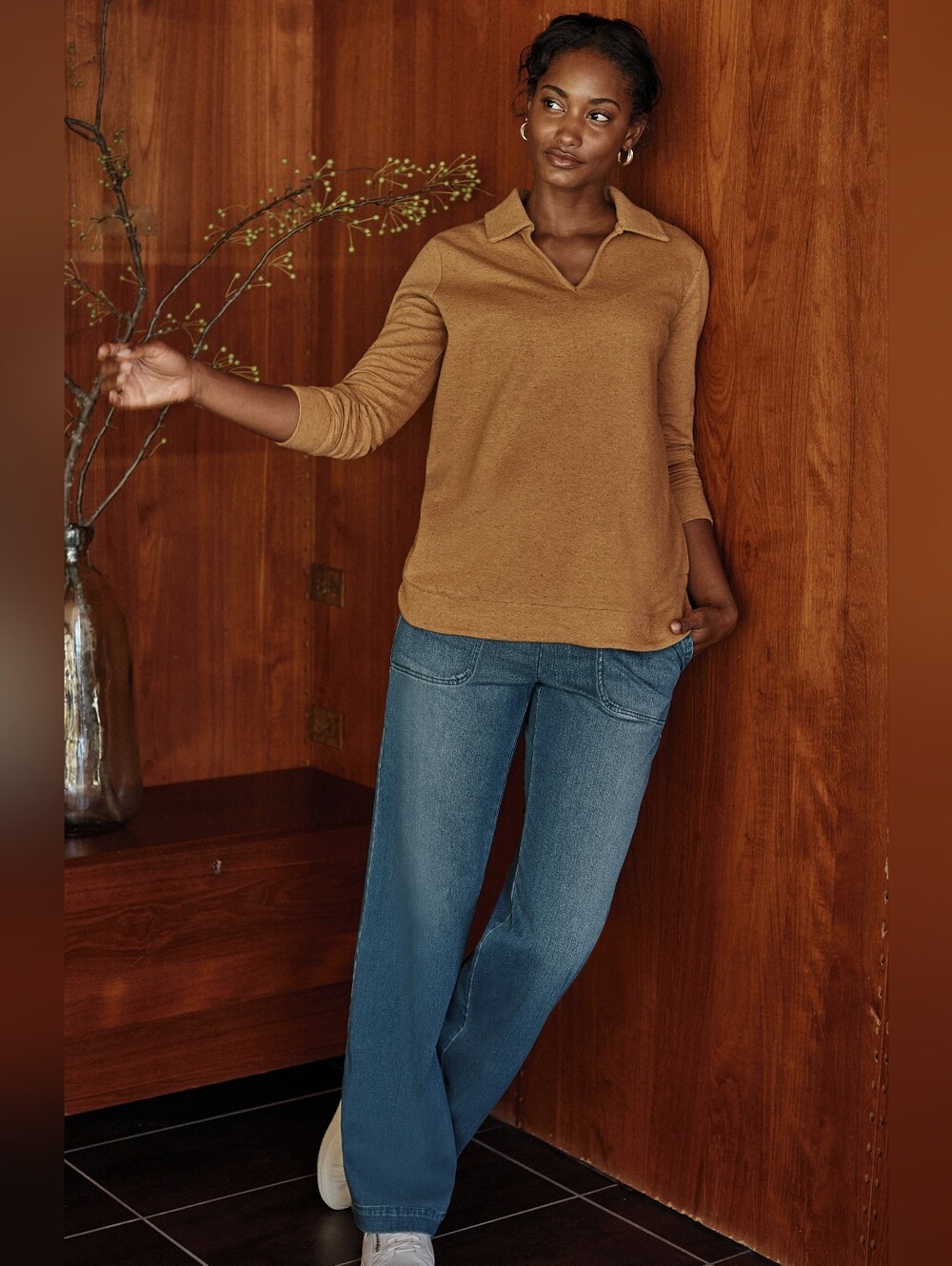 J. Jill Pure Jill Wide-leg Knit Jeans Size Large NWT Topaz Wash Pull On Pockets